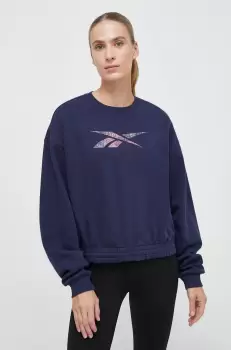 Reebok bluza MODERN SAFARI femei, culoarea albastru marin, cu imprimeu imagine