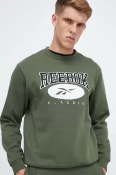 Reebok Classic bluza barbati, culoarea verde, cu imprimeu imagine