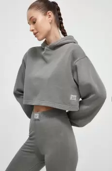 Reebok Classic bluza femei, culoarea gri, cu gluga, neted imagine