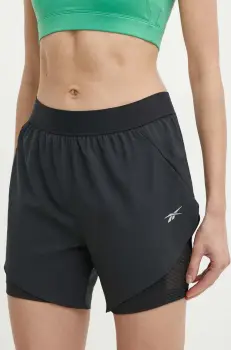 Reebok pantaloni scurti de alergare culoarea negru, neted, high waist, 100075412 imagine