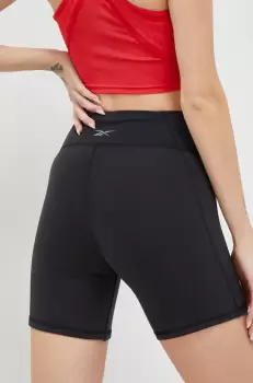 Reebok pantaloni scurti de antrenament Lux culoarea negru, neted, high waist imagine