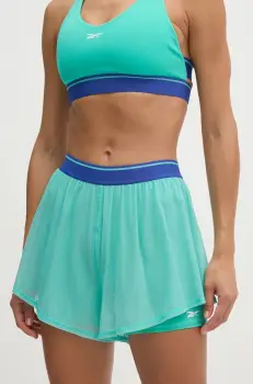 Reebok pantaloni scurti de antrenament Team culoarea turcoaz, cu imprimeu, high waist, 100205793 imagine