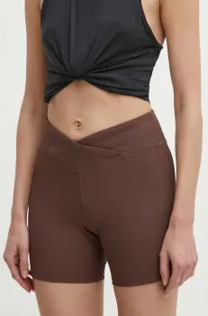Reebok pantaloni scurti de yoga LUX Collection culoarea maro, neted, medium waist, 100075382 imagine