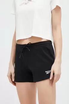 Reebok pantaloni scurti femei, culoarea negru, neted, high waist imagine