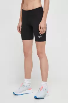 Reebok pantaloni scurti femei, culoarea negru, neted, high waist imagine