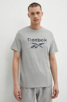 Reebok tricou din bumbac barbati, culoarea gri, cu imprimeu, 100076379 imagine