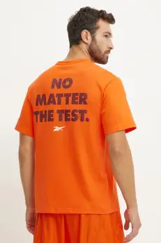 Reebok tricou din bumbac barbati, culoarea portocaliu, cu imprimeu, 100206038 imagine