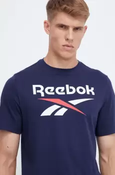 Reebok tricou din bumbac culoarea albastru marin, cu imprimeu imagine