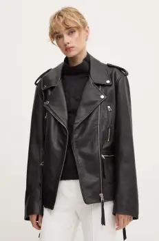 Remain geaca ramones de piele Biker Leather Jacket femei, culoarea negru, de tranzitie, 502123100 imagine