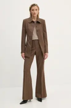 Remain pantaloni de lana Herringbone Flare Pants culoarea maro, evazati, high waist, 5018622977 imagine