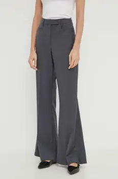 Remain pantaloni din lana culoarea gri, evazati, high waist imagine