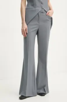 Remain pantaloni din lana culoarea gri, evazati, high waist, 5023923046 imagine