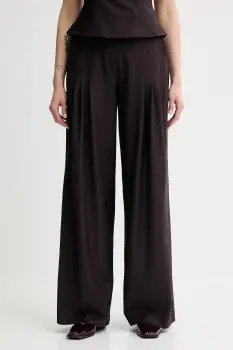 Remain pantaloni din lana culoarea maro, lat, high waist, 502473578 imagine