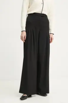 Remain pantaloni din lana culoarea negru, lat, high waist, 502322100 imagine