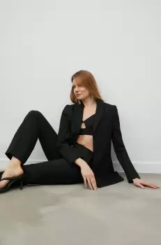 Remain pantaloni femei, culoarea negru, evazati, high waist imagine