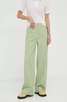 Remain pantaloni femei, culoarea verde, drept, high waist imagine