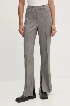 Remain pantaloni Herringbone Slim Pants femei, culoarea gri, lat, high waist, 5018733038 imagine