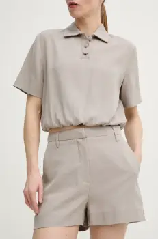 Remain pantaloni scurti femei, culoarea bej, neted, high waist, 5025901675 imagine