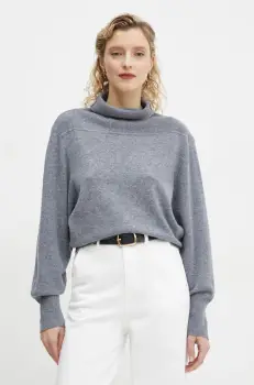 Remain pulover de lana femei, culoarea gri, cu guler, 5026681249 imagine