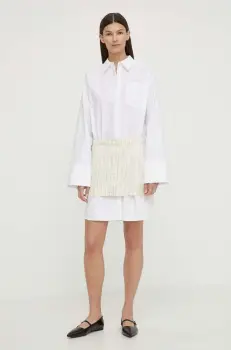 Remain rochie din amestec de in culoarea bej, mini, drept imagine