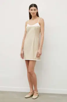 Remain rochie din amestec de lana culoarea bej, mini, mulata imagine