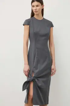 Remain rochie din amestec de lana culoarea gri, midi, drept imagine