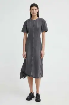 Remain rochie jeans culoarea negru, midi, mulata imagine