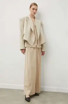 Remain sacou de in culoarea bej, oversize, neted imagine