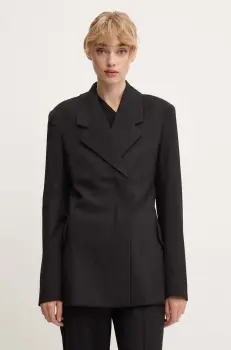 Remain sacou din lana Fitted Blazer culoarea negru, cu doua randuri de nasturi, neted, 501915100 imagine