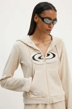 Resume hanorac de bumbac BoraRS Blouse femei, culoarea bej, cu gluga, cu imprimeu, 221441164 imagine