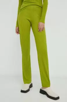 Resume pantaloni de lana femei, culoarea verde, drept, high waist imagine