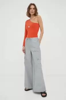 Resume pantaloni femei, culoarea gri, fason cargo, high waist imagine