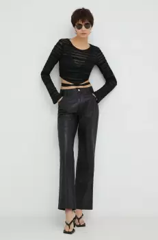 Resume pantaloni femei, culoarea negru, drept, high waist imagine