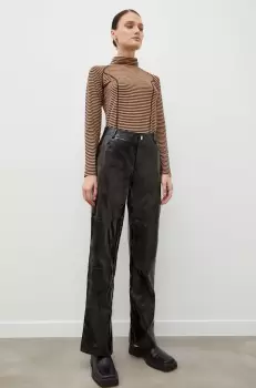 Resume pantaloni femei, culoarea negru, lat, high waist imagine