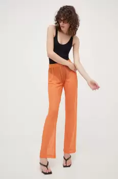 Resume pantaloni Rayanna femei, culoarea portocaliu, drept, high waist imagine