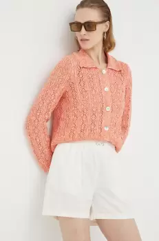 Resume pantaloni scurti femei, culoarea bej, neted, high waist imagine