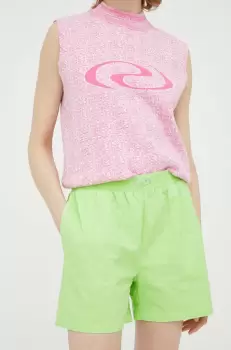 Resume pantaloni scurti femei, culoarea verde, neted, high waist imagine