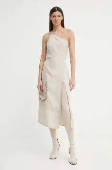 Resume rochie din amestec de in AminaRS culoarea bej, midi, mulata, 20781130 imagine