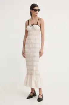 Resume rochie din bumbac BeauRS Dress culoarea bej, maxi, mulata, 121871176 imagine