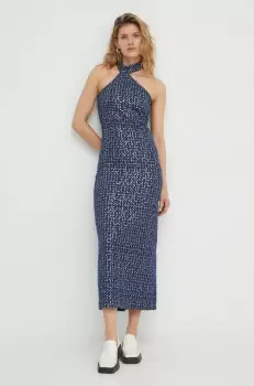 Resume rochie din bumbac culoarea albastru marin, maxi, drept imagine