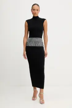 Retrofete rochie din amestec de casmir Leontine culoarea negru, maxi, mulata, R-FW25-11784-17 imagine