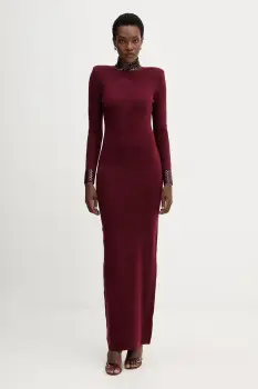 Retrofete rochie din amestec de lana Monroe culoarea bordo, maxi, mulata, HL24-8110 imagine