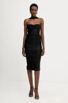 Retrofete rochie Maelis culoarea negru, midi, mulata, R-FW25-12076-17 imagine