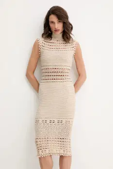 Retrofete rochie Mia culoarea bej, midi, mulata, R25-10892 imagine