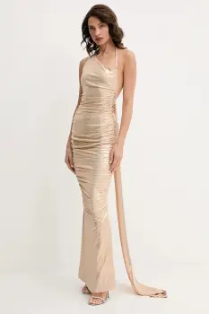 Retrofete rochie Shannon culoarea auriu, maxi, mulata, R25-10963 imagine