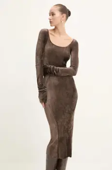 Rick Owens Lilies rochie de catifea culoarea maro, maxi, mulata, LI02D5532VSTET2 imagine