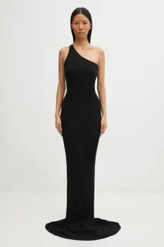 Rick Owens Lilies rochie din viscoza One Shoulder Gown culoarea negru, maxi, mulata, LI02E3571.RV imagine