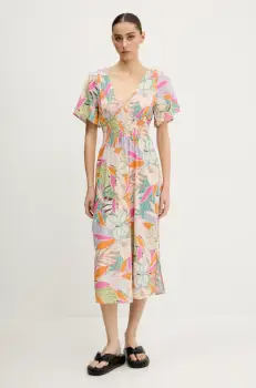 Rip Curl rochie CALA VADELLA culoarea portocaliu, midi, evazati, 071WDR imagine