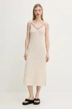 Rip Curl rochie din bumbac CALA VADELLA culoarea bej, midi, dreapta, 06HWDR imagine