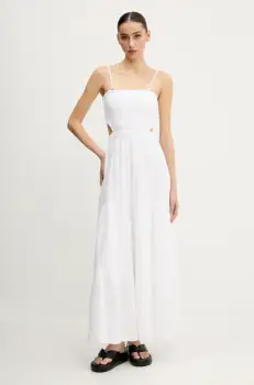 Rip Curl rochie din bumbac culoarea alb, maxi, evazati imagine